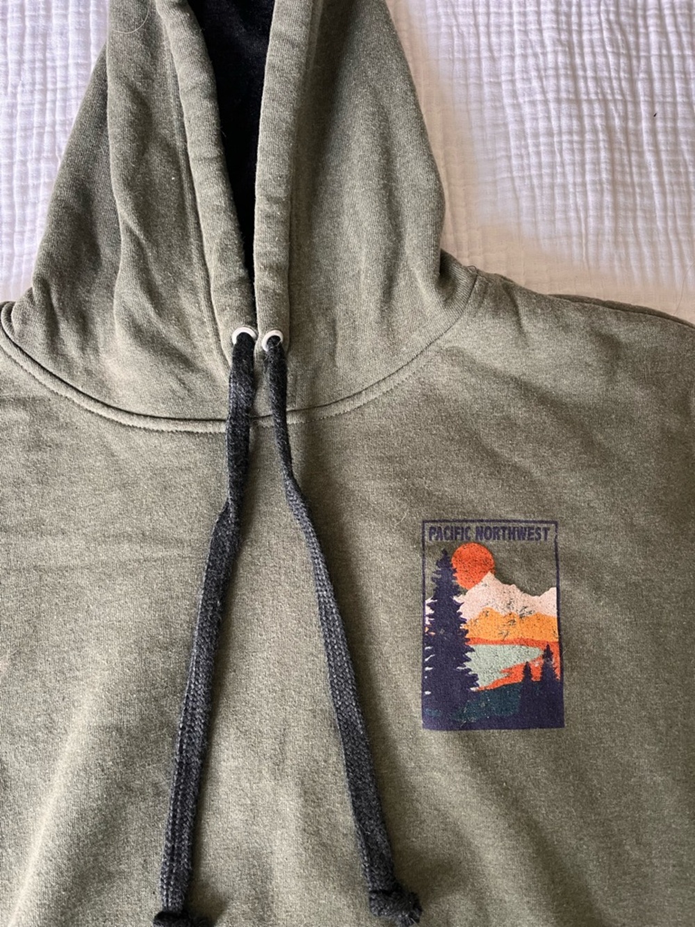 Olive Green Hooded Sweatshirt with Pacific Northwest Graphic